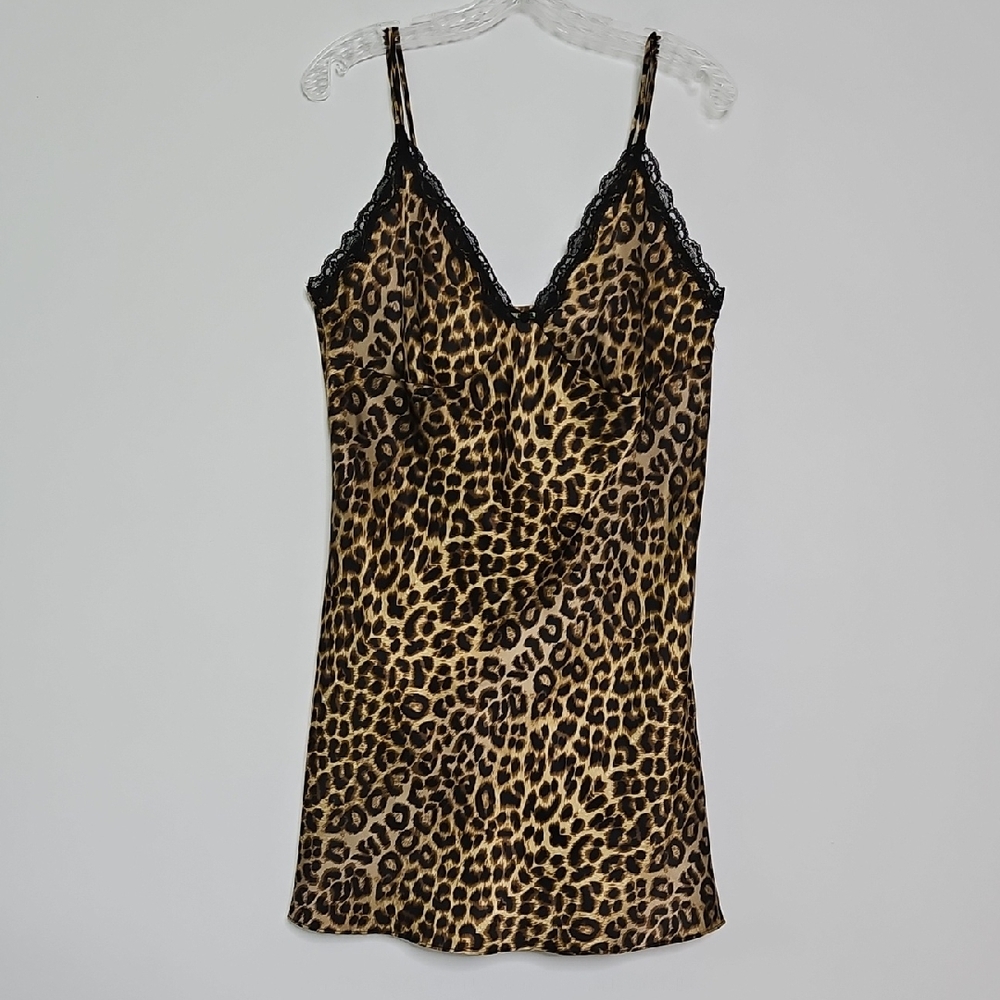 California Miss Leopard Print Satin Slipdress Chemise Sexy‎ Size Large